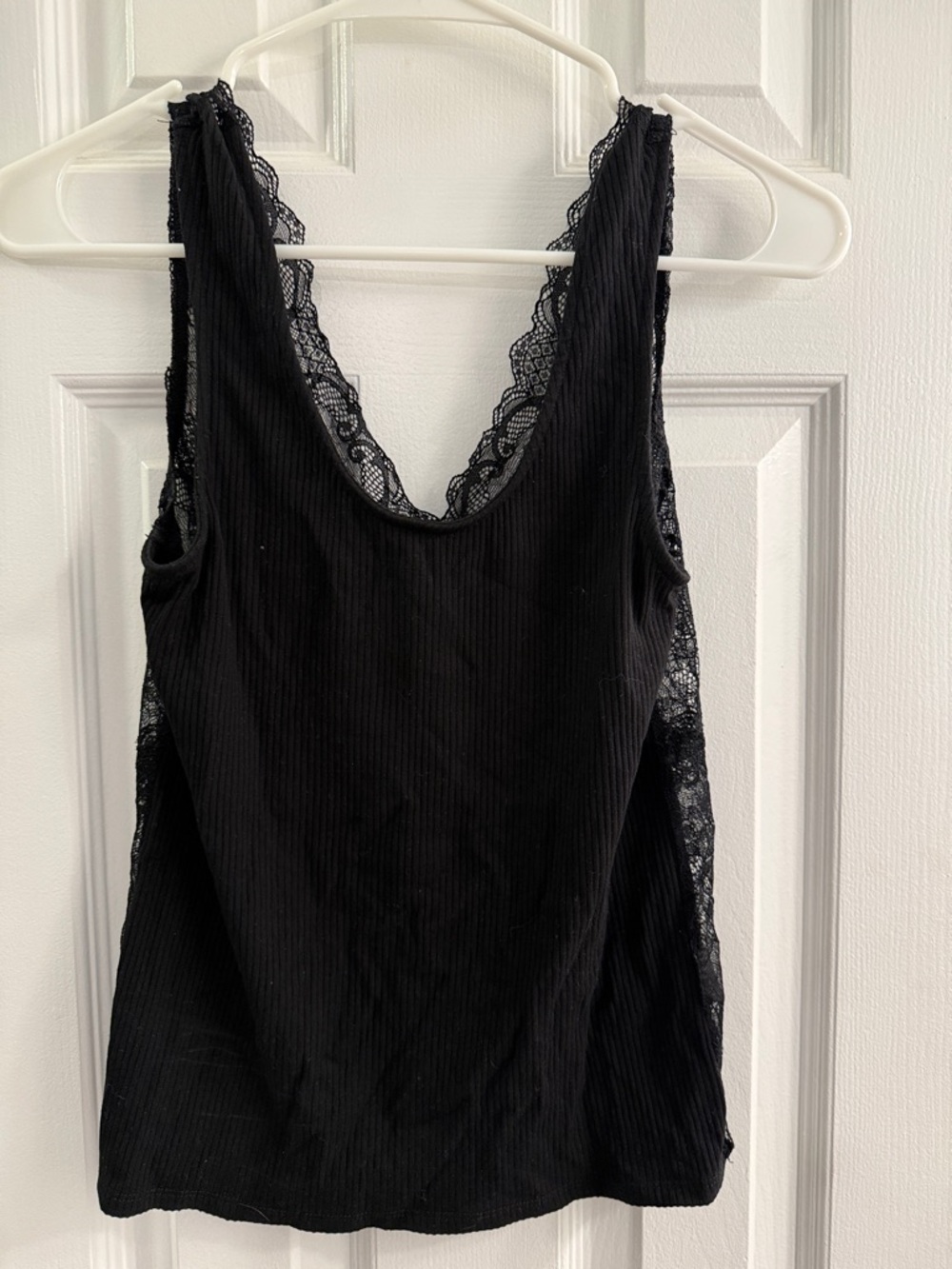 Black Lace-Trim Ribbed Tank Top